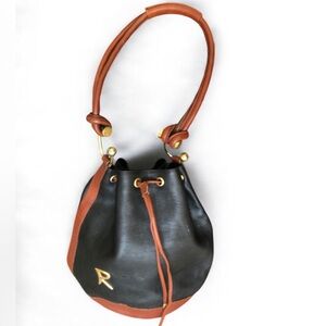 Di Pa Italian Genuine Leather Black Bucket Shoulder Bag